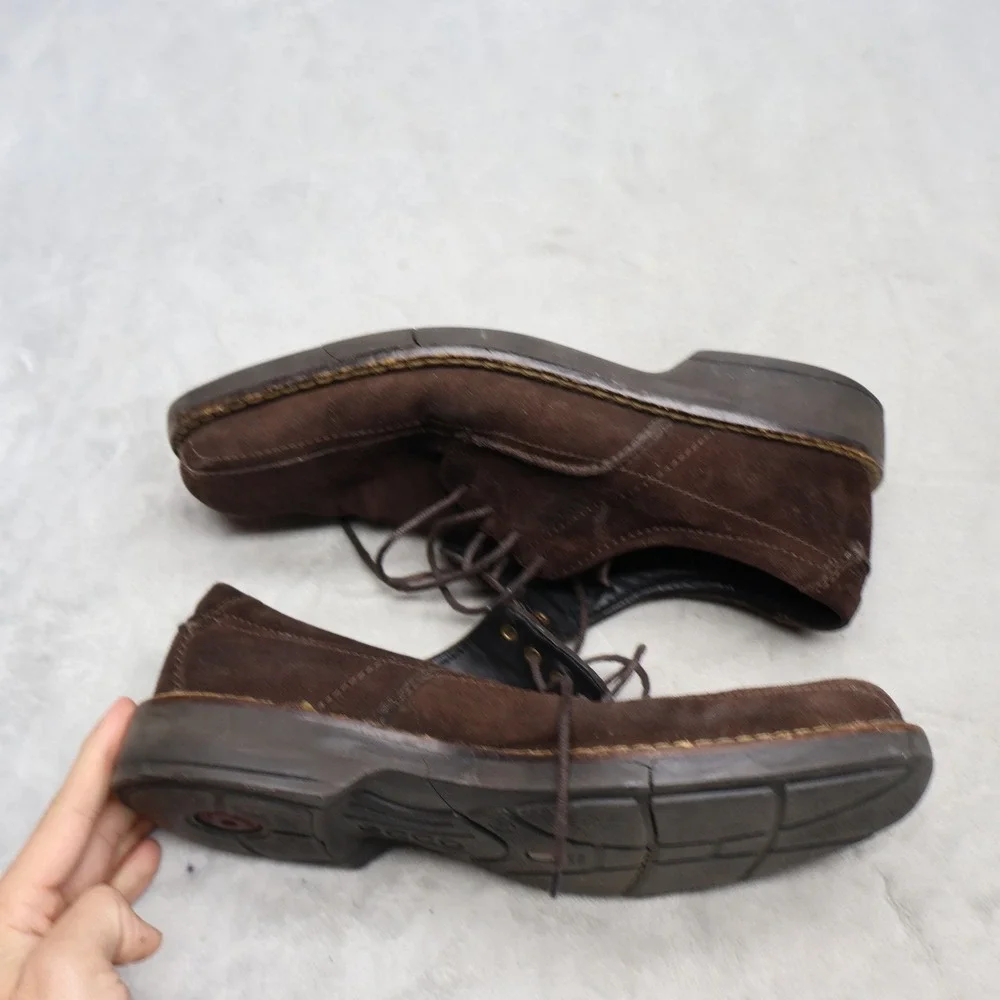 Ecco Mens 7.5 Oxford Brown Suede Lace Up Leather Square Comfort Dress Shoes 40EU